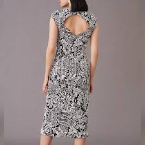 Anthropologie Jacquard Cut Out Black and White MIDI Dress - Picture 3 of 10